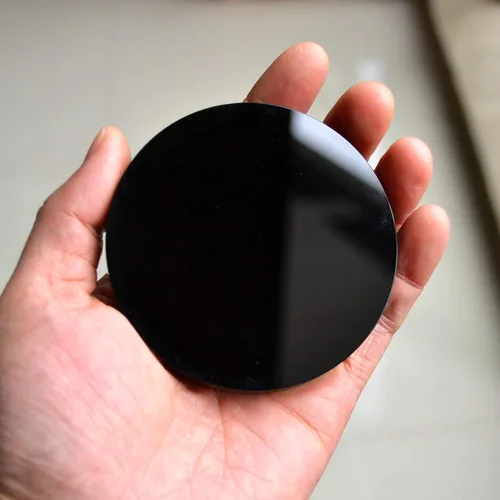 Miniatura 2 de Espejo de obsidiana negra, redondo, suave, natural, pulido, diámetro de 3 pulgadas