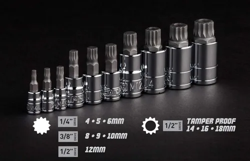 Miniatura 8 de Capri Tools XZN Juego de Puntas de Vaso con Estriado Cuadrado Triple, Métrico, 10 Piezas