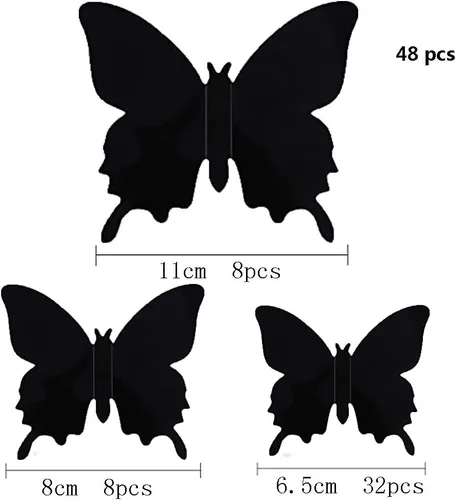 Miniatura 2 de Decoración de pared de mariposa 3D, 48 calcomanías murales extraíbles para decoración del hogar y la habitación (negro)