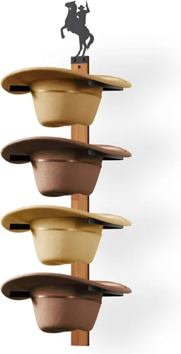 Perchero para Sombreros de Vaquero, 4 Piezas Perchero para Sombreros de Vaquero con Tabla de Madera, Regalo Soporte para Sombrero de Vaquero
