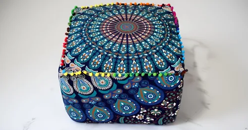Miniatura 14 de CRAFT KALA Funda de puf tradicional de retazos cuadrados indios, funda para puf de sala de estar india, diseño otomano, decoración otomana, Elefante