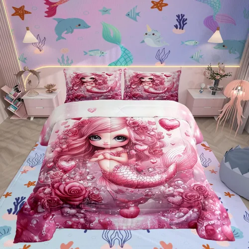 Miniatura 24 de Castle Fairy Rose Lipstick Bedding Set Elegant Quilted Comforter Set Twin Size,Women Cosmetic Duvet Insert with 1 Pillow Sham for Kids Boys Girls