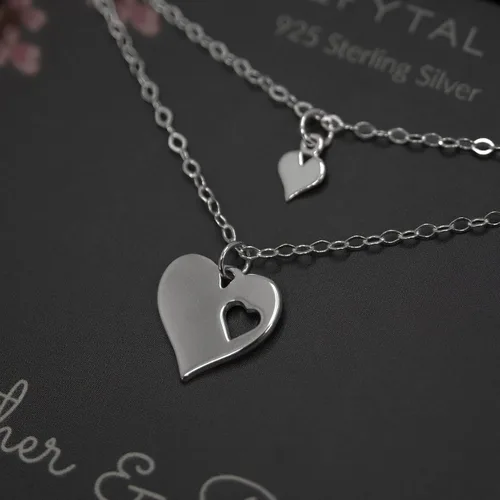 Miniatura 5 de Juego de madre-hija, collares de recorte de corazón, 2 collares de plata de ley para regalo del Día de la madre
