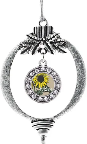 Miniatura 123 de Inspired Silver - Bonita bandera estadounidense - Adorno de Navidad plateado - Adorno de árbol de Navidad con dije circular con circonita cúbica