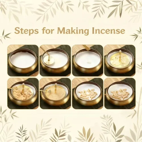 Miniatura 5 de Kit de quemador de incienso de 16 piezas de yoga y meditación, juego completo de quemador de polvo de ceniza con incensario de latón, herramientas
