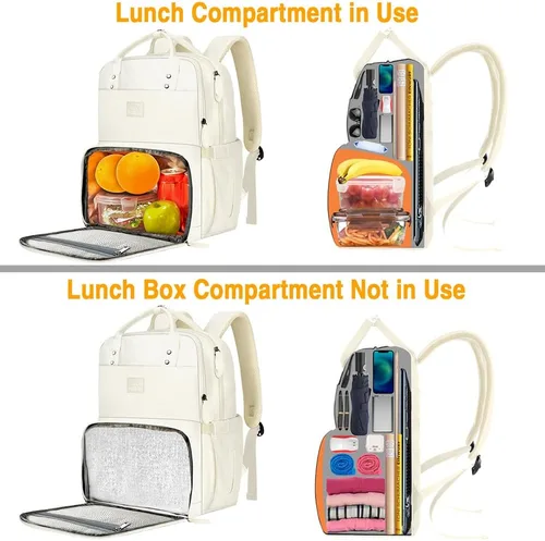 Miniatura 5 de MATEIN - Mochila para mujer con fiambrera, mochila de 17 pulgadas con compartimento refrigerado para contenedores de almuerzo, mochila grande