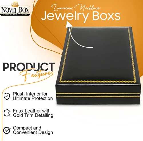 Miniatura 6 de Joyero Caja de regalo de collar negro de la colección Carter, ultra felpa, borde dorado, incluye embalador, 4.4 x 6.25 x 1.4 pulgadas