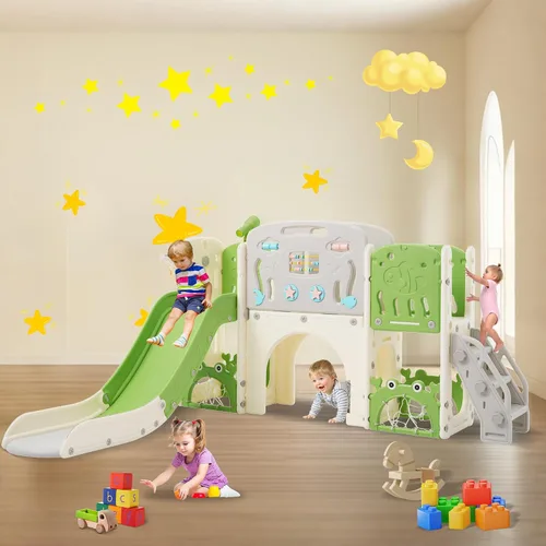 Miniatura 12 de Tobogán infantil 11 en 1, tobogán para niños pequeños de 1 a 3 años con telescopio, aro de baloncesto y telescopio, juego para interiores y Azul