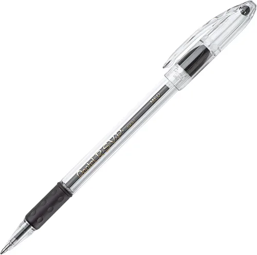 Pentel R.S.V.P. Bolígrafo, trazo medio, tinta azul, paquete de dos unidades (BK91BP2C), Negro