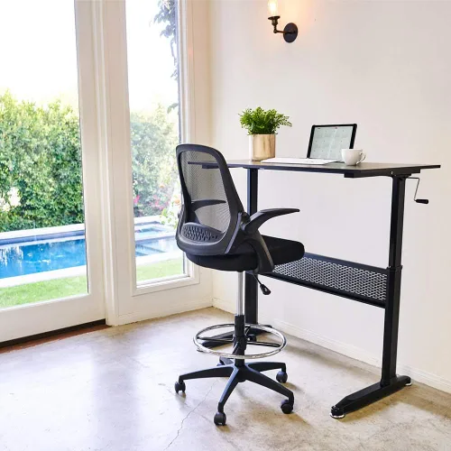 Miniatura 3 de BestOffice Silla de dibujo alta para oficina, silla de escritorio de pie, silla de computadora de malla, altura ajustable con soporte lumbar, brazos