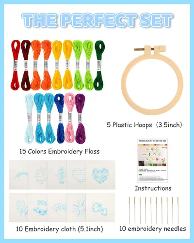 Miniatura 2 de Pllieay 10 kits de punto de cruz para principiantes, kits de bordado para principiantes para niños de 7 a 13 años, incluye instrucciones, kits