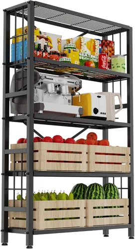 Miniatura 15 de GIOTORENT Estante de almacenamiento de pie de 6 hilos, estantería de metal, estante de despensa para lavandería, cocina, baño, organizador (plateado)