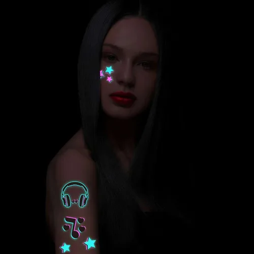 Miniatura 5 de 20 hojas de tatuajes que brillan en la oscuridad, tatuajes temporales, más de 160 estilos para adultos, fluorescentes, UV, neón, purpurina corporal