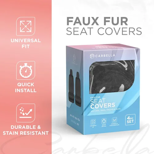 Miniatura 2 de Carbella Fundas de asiento de automóvil de piel de oveja, paquete de 2 unidades, solo asientos delanteros, bonitas fundas de asiento para negro