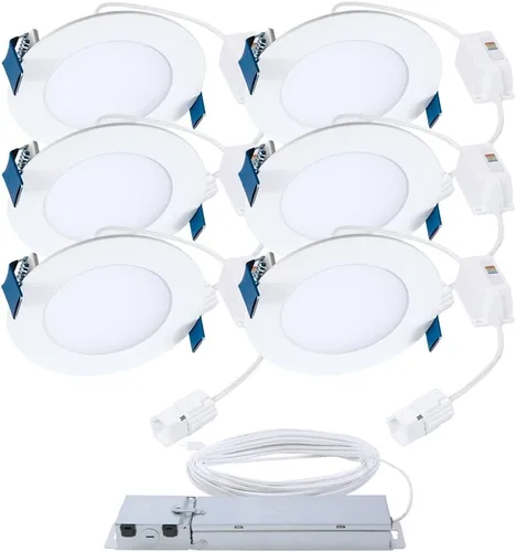 HALO Quicklink - Luz LED de oblea empotrable ultrafina de 4 pulgadas para techo y ducha, paquete de 6 unidades, 605 lúmenes, 5 temperaturas de color