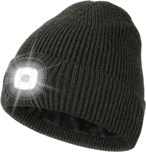 Miniatura 22 de MELASA Gorro de invierno con forro polar LED, recargable por USB, gorro cálido con luz integrada, regalos para hombres, papá, esposo, él