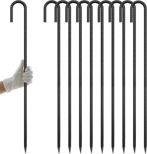 Miniatura 9 de AAGUT Estacas de Refuerzo de 16 pulgadas (34 piezas) Anclajes de Tierra Resistentes de 3/8" Estacas de Jardín de Acero Estacas de Metal Rectas