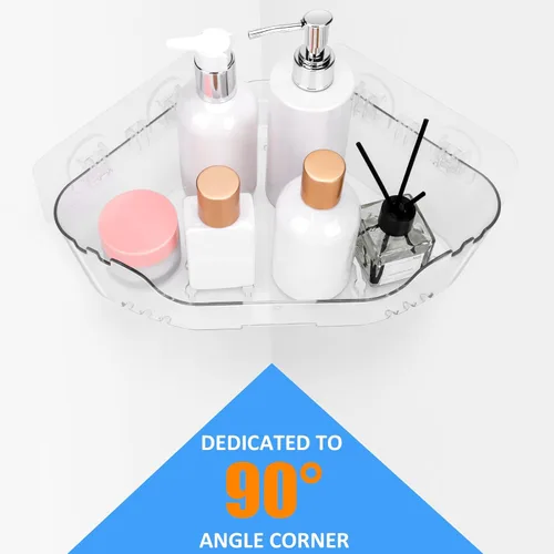 Miniatura 3 de Organizador de ducha de esquina de acrílico, organizador de ducha adhesivo fuerte, estante de baño transparente montado en la pared, sin