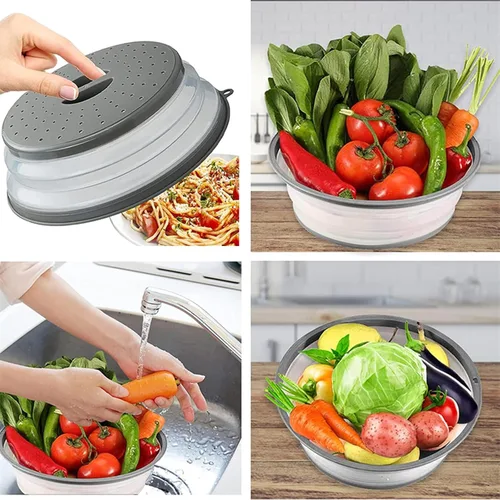 Miniatura 4 de Cubierta para salpicaduras de microondas ventilada para alimentos, protector de salpicaduras y colador de cocina para frutas y verduras, cubierta