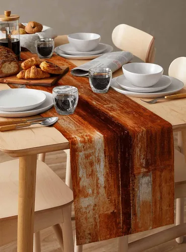 Miniatura 6 de Camino de mesa naranja quemado, 120 pulgadas de largo, pinturas modernas al óleo, camino de mesa abstracto para cocina, comedor, bufandas, obra