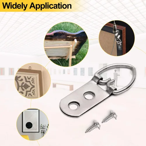 Miniatura 6 de 50 piezas de accesorios para colgar fotos, anillos en D resistentes, kit para colgar cuadros con tornillos, niquelado, anillos en D de metal