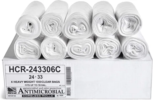 Miniatura 54 de Aluf Plastics Bolsas de basura de alta densidad, 10 galones, 1000 unidades, 6 micrones (eq), 24" x 24", transparentes, para baño, oficina