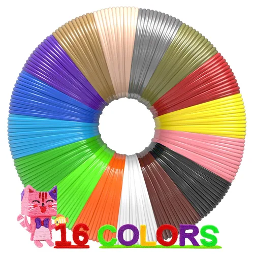 Filamento para bolígrafo 3D de 160 pies, 16 colores, cada color 10 pies, 250 plantillas eBooks – Recambio de bolígrafo de impresora 3D PLA 1.75mm,