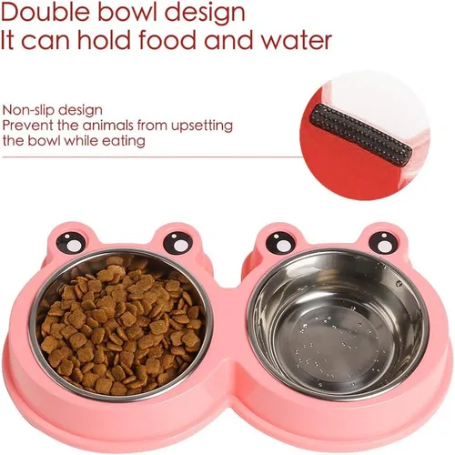 Miniatura 5 de Cuencos de acero inoxidable para mascotas, cuencos dobles para alimentos y agua para perros, gatos y conejos, comedero antideslizante para mascotas