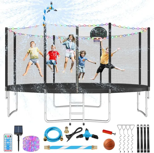 Miniatura 13 de Lyromix - Cama elástica mejorada de 16 pies, 15 pies, 14 pies, 12 pies, 10 pies y 8 pies para exteriores con aro de baloncesto y red, capacidad