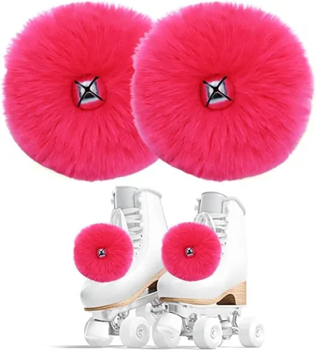 2 pompones para patinaje sobre ruedas para mujeres y niñas, de princesa, para patinaje sobre hielo, bolas de pompón con cascabeles peludos para Rosa