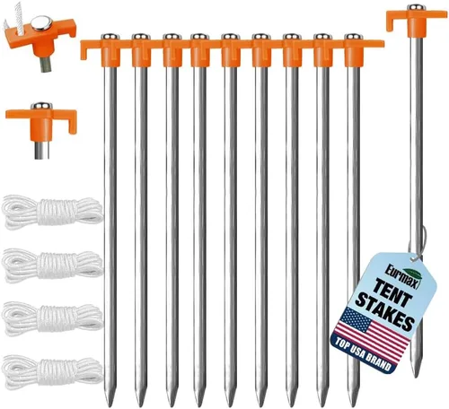 Eurmax USA - Estacas para tienda de campaña galvanizadas, no se oxidan, para familias, toldos emergentes, anclajes de toldo resistentes, paquete de