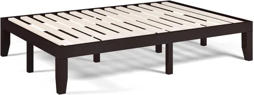Miniatura 14 de COSTWAY Base de cama de plataforma de tamaño individual, base de colchón de madera de goma maciza de 14 pulgadas con soporte de listones