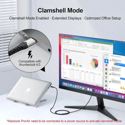 Miniatura 10 de Cable USB C a DisplayPort 1.4 de 6.6 pies, Thunderbolt 3/4/5 a puerto de pantalla DP 8K @60Hz 4K @120Hz 2K a 180Hz 1080P @360Hz Cable unidireccional