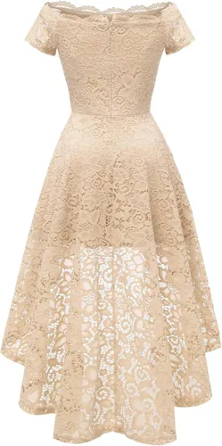 Miniatura 6 de Dressystar - Vestido de cóctel de encaje para mujer, vestido asimétrico con vuelo y hombros descubiertos para fiesta y evento formal