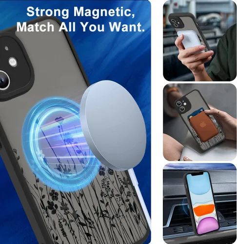 Miniatura 5 de OOK Funda magnética para iPhone 11 [compatible con MagSafe] Funda delgada mate translúcida negra para iPhone 11, funda protectora de lente de Negro