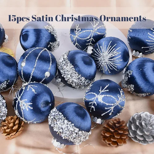 Miniatura 2 de Bolas de Navidad Azul Marino Adornos - Paquete de 15 Adornos de Árbol de Navidad de Lujo No Se Astillan - Juego de Bombillas de Navidad de Satén