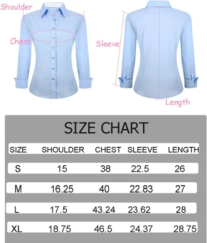 Miniatura 7 de Esabel.C Camisas de manga larga con botones para mujer, ajuste regular, blusa de trabajo elástica