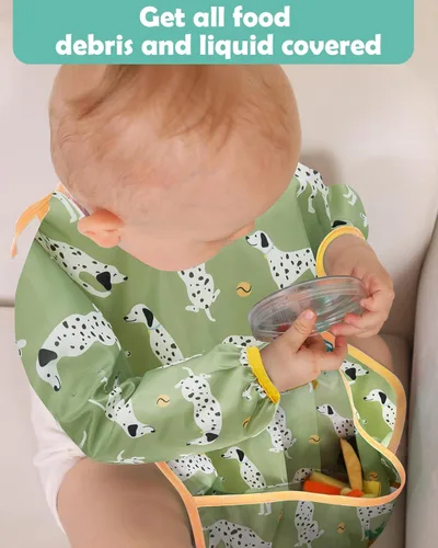 Miniatura 7 de Lictin Baberos de Manga Larga Paquete de 5 - Baberos para Bebé, Baberos Impermeables para Niños Pequeños, Delantal para Bebé para Comer, Baberos