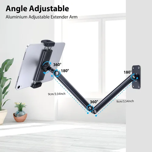 Miniatura 3 de CreaDream Soporte de pared para iPad, brazo de soporte ajustable y extensible de aluminio, compatible con tabletas de 4.7 a 13 pulgadas, teléfonos