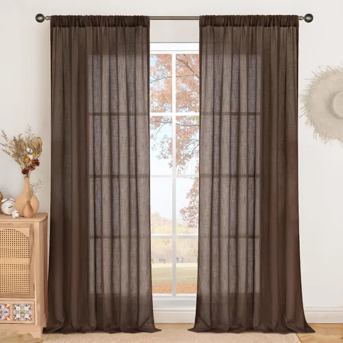 Miniatura 21 de BGment Cortinas de lino café de 30 pulgadas de largo para ventana pequeña, cortinas de media ventana beige semitransparentes ligeras con bolsillo