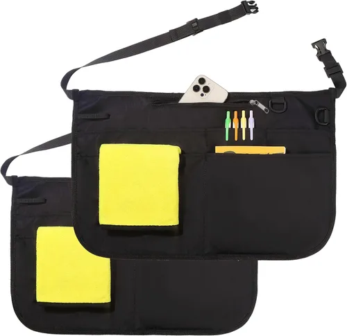 Miniatura 11 de Delantal de servidor impermeable para mujeres con 6 bolsillos, delantal de camarera fácil de poner y quitar, delantal de trabajo para cantinero