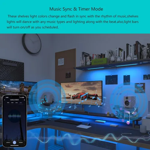 Miniatura 4 de Tira de luces inteligentes para debajo del gabinete, color blanco y cambio de color, regulable, funciona con la aplicación de teléfono inteligente