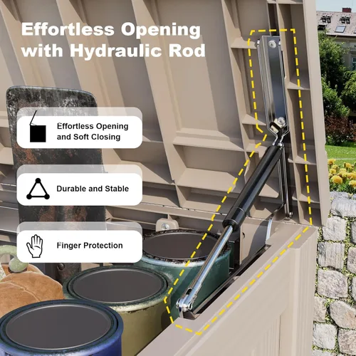 Miniatura 3 de Caja de almacenamiento impermeable para exteriores de 180 galones, caja de resina resistente a los rayos UV con varilla hidráulica para mayor 2-Gris