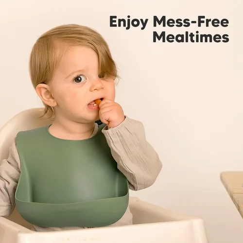 Miniatura 9 de KeaBabies Paquete de 2 baberos de silicona para bebés, niñas y niños, baberos resistentes de grado alimenticio para comer, atrapa alimentos grandes