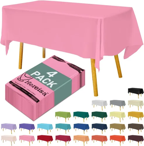 Miniatura 16 de Paquete de 3 manteles de plástico desechables de 54 x 108 pulgadas, manteles de color blanco hueso, manteles de fiesta nupcial para fiestas