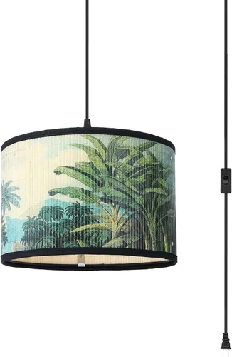 Bioaqua - Sombra de lámpara de bambú, luces colgantes con cable enchufable (15 pies), lámpara colgante con patrón, luces colgantes boho para Lámpara