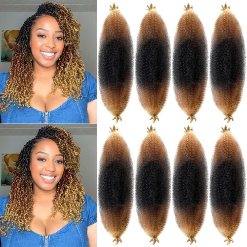 Miniatura 7 de Cabello Spring Twist Pre-Esponjado Color 4 Cabello Afro de Giros Elásticos 8 Paquetes Cabello Marrón Marley Twist para Trenzado para Locs de Marrón