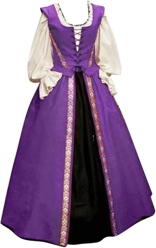 Wkishenl Vestido renacentista de dos piezas para mujer, con cordones, vestido de baile gótico con decoración floral, disfraz medieval victoriano