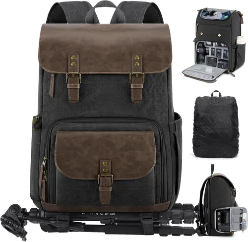 RAINSMORE Bolsa profesional para cámara DSLR/SLR sin espejo, impermeable, 15.6 pulgadas, mochila de fotografía para laptop con acceso lateral,