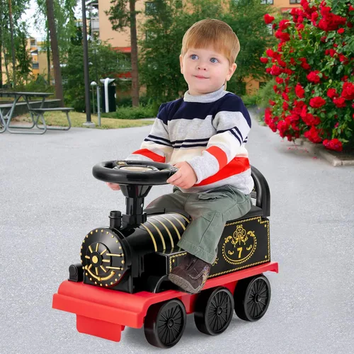 Miniatura 4 de Costzon Juguetes para montar, tren eléctrico de 6 V con pistas, asiento de almacenamiento, luces intermitentes y música, respaldo, dispositivo